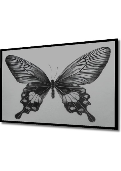 Kara Kalem Görünümlü Zarif Kelebek Ahşap Dekoratif Tablo Dikdörtgen Tablo indirimleri