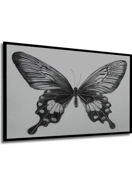 Kara Kalem Görünümlü Zarif Kelebek Ahşap Dekoratif Tablo Dikdörtgen Tablo