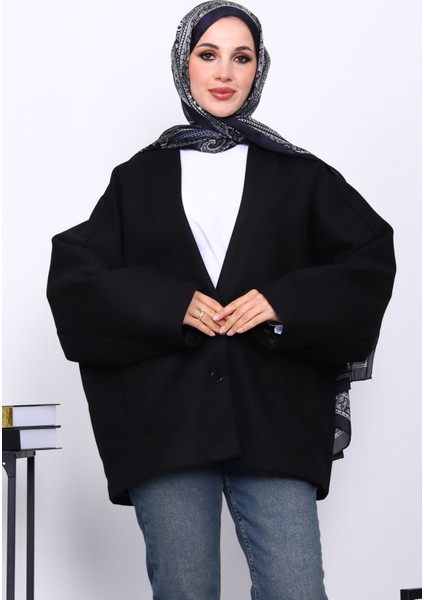Siyah Düğme Detaylı Astarlı Kaşe Ceket modelleri