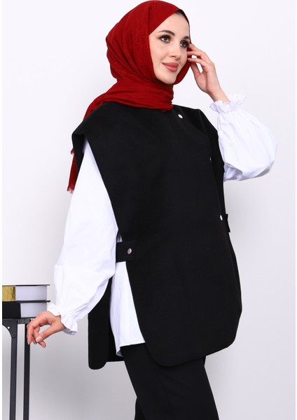 Siyah Çıtçıt Detaylı Kaşe Yelek modelleri