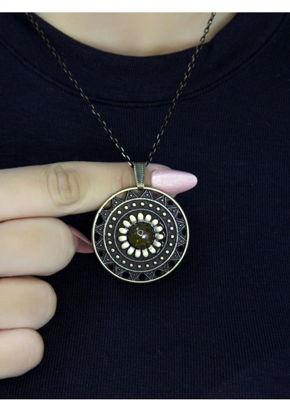 Doğal Taş Sitrin Doğal Taşlı Yuvarlak Model Antik Kadın Kolye EUK46S