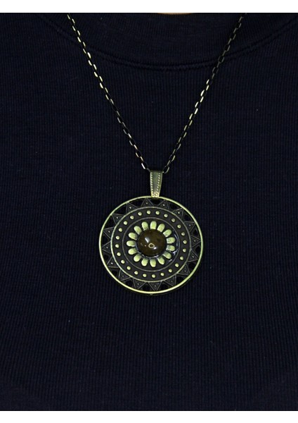 Doğal Taş Sitrin Doğal Taşlı Yuvarlak Model Antik Kadın Kolye EUK46S fiyatları