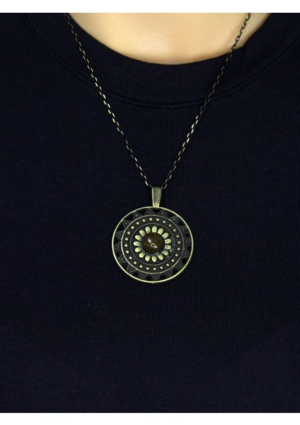 Doğal Taş Sitrin Doğal Taşlı Yuvarlak Model Antik Kadın Kolye EUK46S modelleri