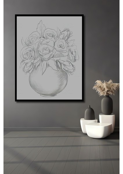 Kara Kalem Görünümlü Ahşap Dekoratif Tablo Beyaz Güllerin Zarafeti Dikdörtgen Tablo fiyatları