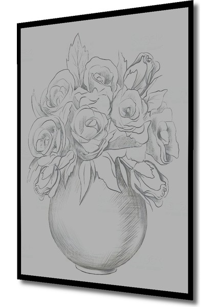 Kara Kalem Görünümlü Ahşap Dekoratif Tablo Beyaz Güllerin Zarafeti Dikdörtgen Tablo indirimleri