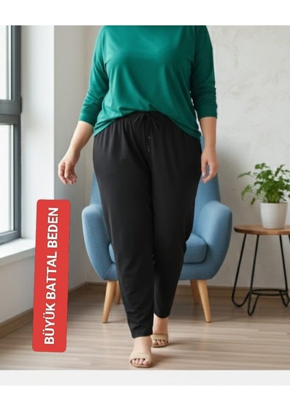 Kadın Bayan Büyük Battal Extra Turbo Jumbo Beden Viskon Süet Penye Kumaş 2 Yan Cep Pantolon Eşofman Altı Pijama Altı 150 Kilograma Kadar Olur Bol Likralı Esneyen Kumaş Bel Lastikli Süs Bagcıklı
