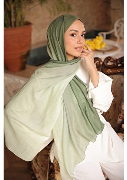 Degrade Iki Renkli Bambu Kraş Şal Tok Duran Kadın Şal Yeşil Çağla