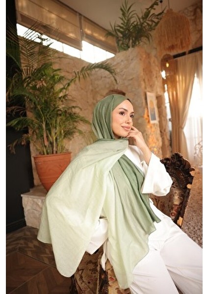 Degrade Iki Renkli Bambu Kraş Şal Tok Duran Kadın Şal Yeşil Çağla modelleri