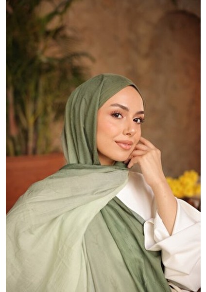 Degrade Iki Renkli Bambu Kraş Şal Tok Duran Kadın Şal Yeşil Çağla