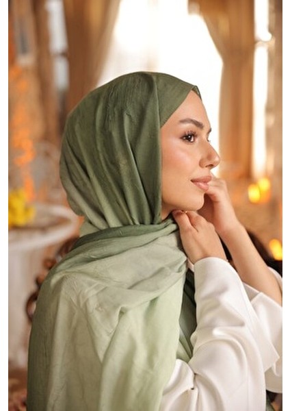 Degrade Iki Renkli Bambu Kraş Şal Tok Duran Kadın Şal Yeşil Çağla