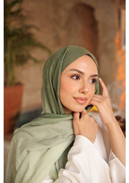 Degrade Iki Renkli Bambu Kraş Şal Tok Duran Kadın Şal Yeşil Çağla