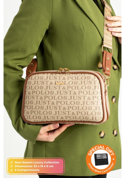 Orijinal Just Polo Collection 5 Bölmeli Lüks Yumuşak Deri Ayarlanabilir Çapraz Askılı Omuz Çantası