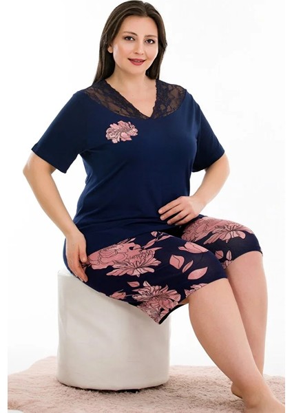 Lady Büyük Beden Viskon Kumaş Dantelli Kısa Kol Şortlu Pijama Takımı fiyatları