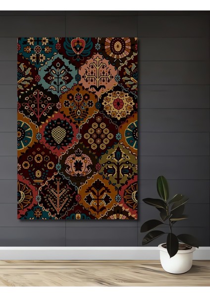 El Yapımı Desenli Yağlı Boya Görünümlü Ahşap Dekoratif Tablo Dikdörtgen Tablo