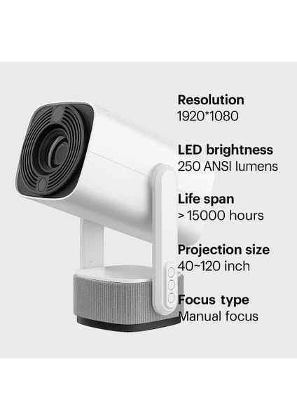 K2 Full Hd LED Projektör 250 Ansı Lümen – Taşınabilir Ev Sinema Cihazı (120” Ekran Desteği)