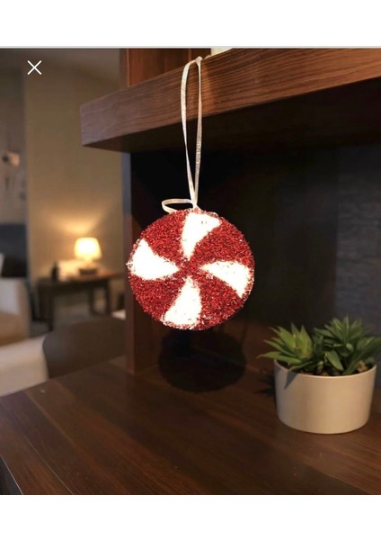 Yılbaşı Ağacı Lolipop Kırmızı Beyaz Yuvarlak Şeker Süs 14 cm fiyatları