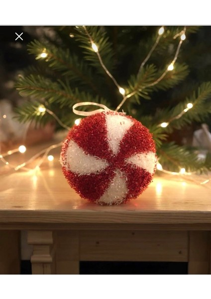 Yılbaşı Ağacı Lolipop Kırmızı Beyaz Yuvarlak Şeker Süs 14 cm modelleri