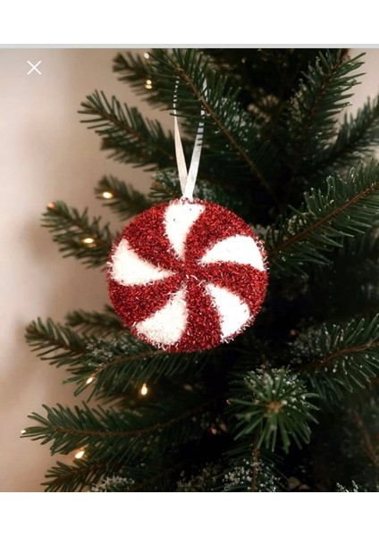 Yılbaşı Ağacı Lolipop Kırmızı Beyaz Yuvarlak Şeker Süs 14 cm fırsatları