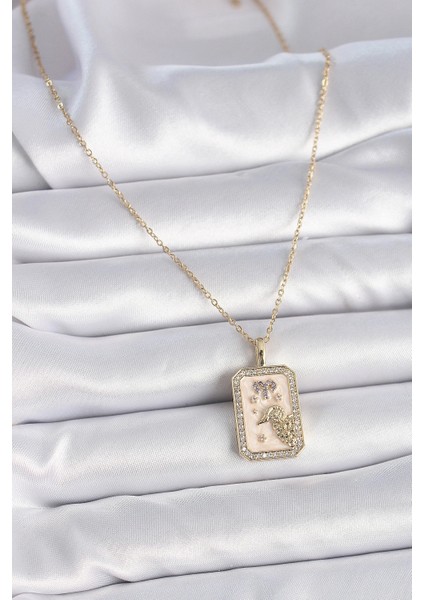 316L Çelik Gold Renk Zincir Koç Burcu Zirkon Taşlı Kadın Kolye - TJ-BKO9462 fiyatları