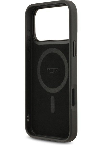 iPhone 17 Pro Max Uyumlu Kılıf Tumı M-Safe Şarj Özellikli Deri Noktalı Dizayn Kapak Siyah