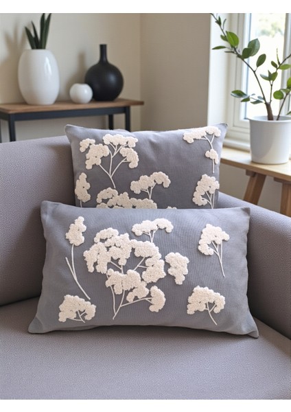 Punch Nakışlı Kırlent Kılıfı | Sakura Desenli Kırlent Kılıfı | 2'li Takım Kırlent Kılıfı