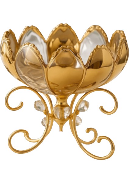 Lüks Gold Ayaklı Kristal Cam Sunumluk – Servis & Pasta Tabağı