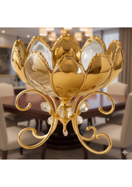 Lüks Gold Ayaklı Kristal Cam Sunumluk – Servis & Pasta Tabağı fiyatları