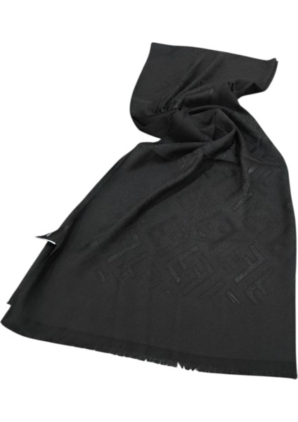 F Desen Ipek Jakarlı Şal Siyah modelleri