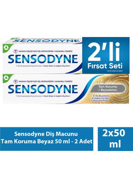 Asfstore Sensodyne Diş Macunu Tam Koruma Beyaz 50 ml - 2 Adet