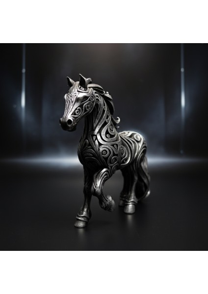 Dekoratif Etnik Desenli At Figürü - El Boyaması Siyah & Gümüş Eskitme fiyatları