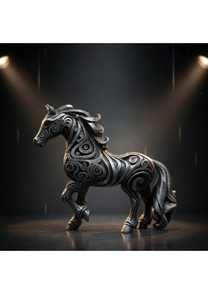 Dekoratif Etnik Desenli At Figürü - El Boyaması Siyah & Gümüş Eskitme modelleri
