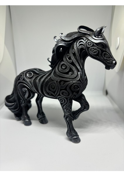 Dekoratif Etnik Desenli At Figürü - El Boyaması Siyah & Gümüş Eskitme fırsatları