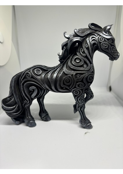 Dekoratif Etnik Desenli At Figürü - El Boyaması Siyah & Gümüş Eskitme indirimleri