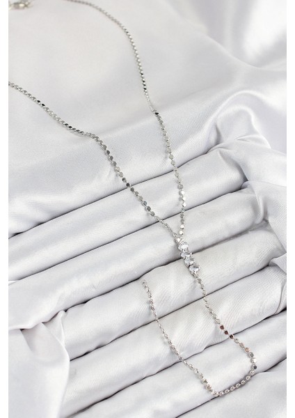 Pirinç Zirkon Taşlı Ezme Zincirli Model Gümüş Renk Y Kolye - TJ-BKO10464 fiyatları