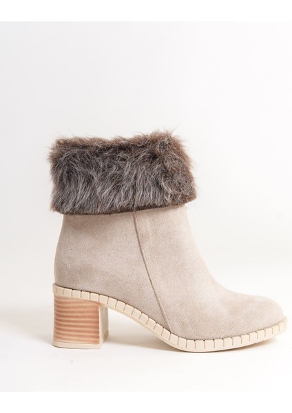 Inka Fermuarlı Ortopedik Taban Suya ve Soğuğa Dayanıklı Tüylü Topuklu Süet Kadın Bot Kt Krem modelleri