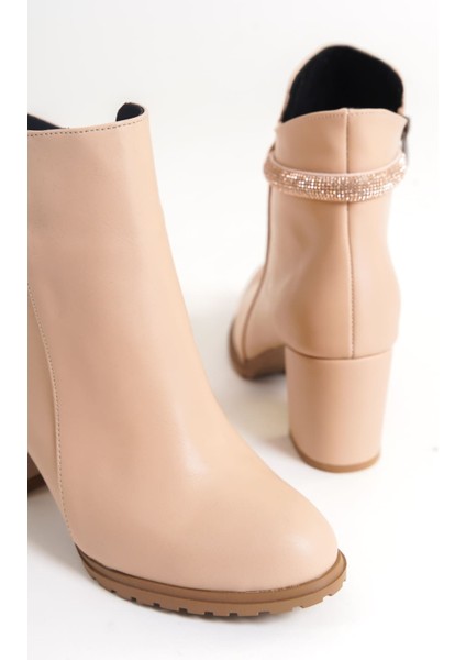 Marıs Fermuarlı Ortopedik Taban Suya ve Soğuğa Dayanıklı Taşlı Topuklu Kadın Bot Tt Ten fiyatları