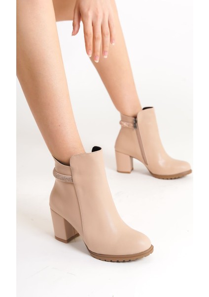 Marıs Fermuarlı Ortopedik Taban Suya ve Soğuğa Dayanıklı Taşlı Topuklu Kadın Bot Tt Ten fırsatları