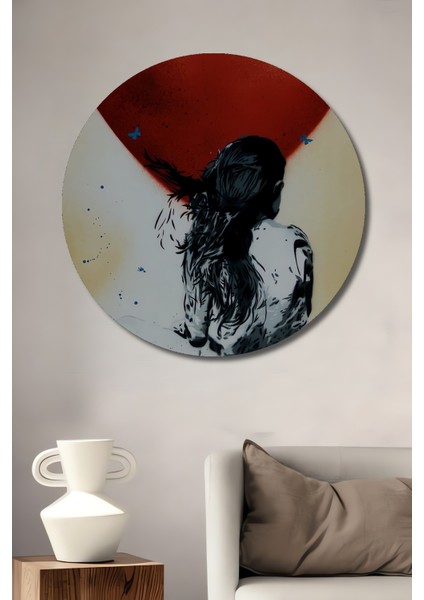 Aşkın Kelebekleri Yağlı Boya Görünümlü Ahşap Dekoratif Tablo Yuvarlak Tablo