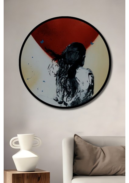 Aşkın Kelebekleri Yağlı Boya Görünümlü Ahşap Dekoratif Tablo Yuvarlak Tablo fiyatları