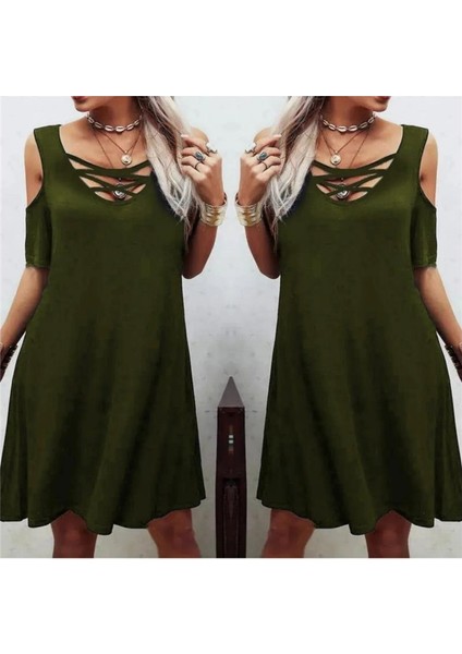 Dekolteli Bağcık Detay Viskon Kumaş Elbise fiyatları