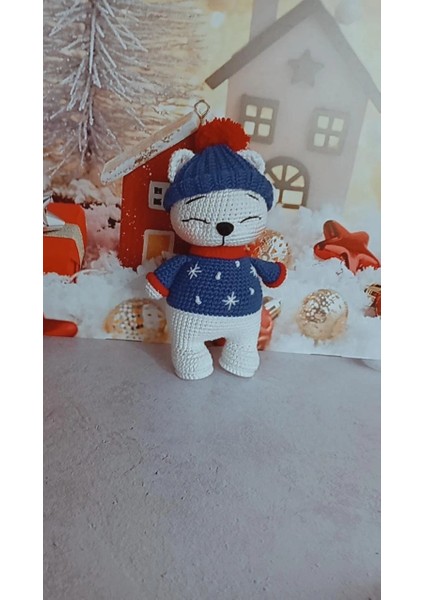 Amigurumi Yılbaşı Temalı Kutup Ayısı Organik Örgü Oyuncak
