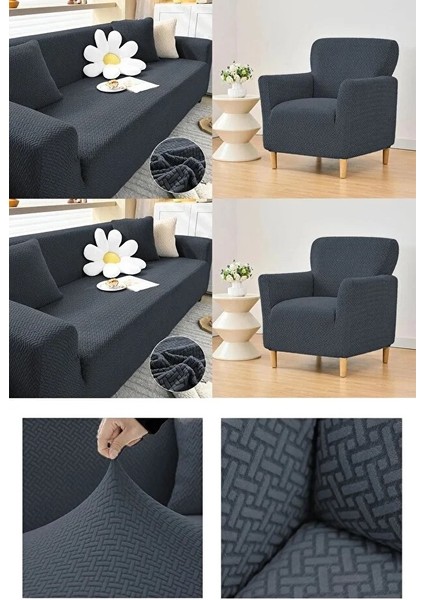 Jakarlı 3311 Tuğla Desen Streç Lastikli Koltuk Örtüsü Takımı Esnek Kanepe Çekyat Kılıfı