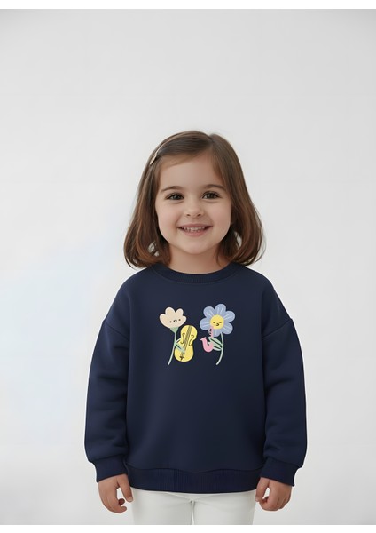 Kız Çocuk Çiçek Baskılı Sweatshirt