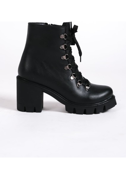 Joss Bağcıklı Fermuarlı Ortopedik Taban Suya ve Soğuğa Dayanıklı Topuklu Cilt Kadın Bot St Siyah modelleri