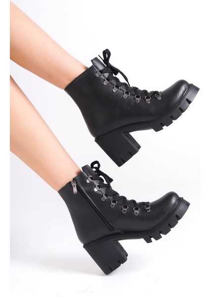 Joss Bağcıklı Fermuarlı Ortopedik Taban Suya ve Soğuğa Dayanıklı Topuklu Cilt Kadın Bot St Siyah indirimleri