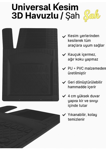 Universal Kesim 3D Havuzlu Oto Paspas Takımı | 5 Parça | Pu+Pvc - Kokusuz ve Yıkanabilir modelleri