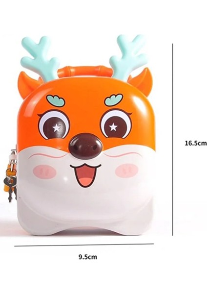 Metal Kilitli Anahtarlı Sevimli Geyik Kumbara Para Kutusu