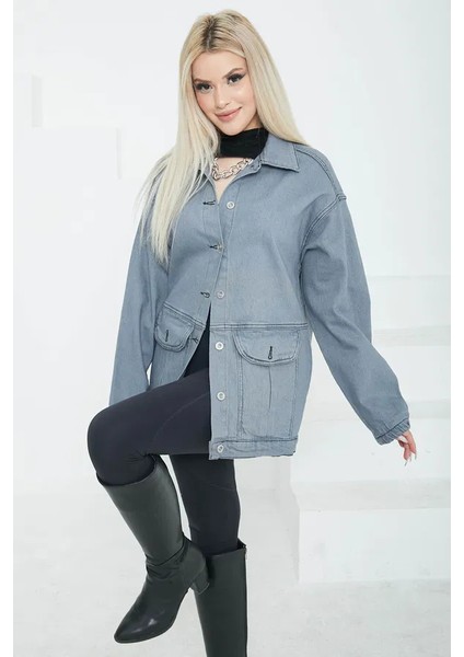 Kadın Oversize Körüklü Cep Kot