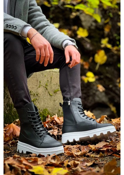 KB-0993 Kuback Siyah Cilt Beyaz Yüksek Taban Postal Bot