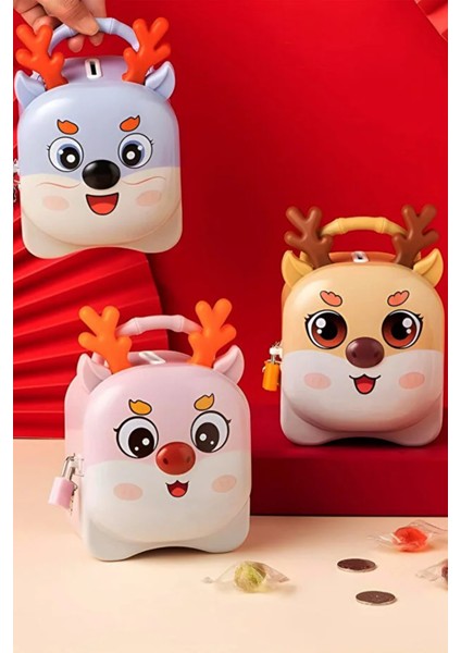 Sevimli Geyik Kumbara Metal Kumbara Hediyelik Eşya Bozuk Para Kutusu Kilitli Anahtarlı